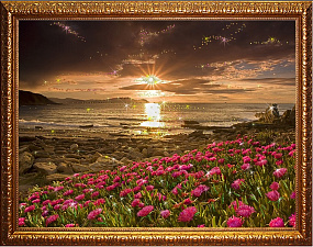 Картина из кристаллов Swarovski  "Пейзаж с цветами" размер 120х90см,