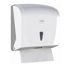 Полотенцедержатель для листовых полотенец V-сложения, K40, рассчитан на 1-у упаковку полотенец, ударопрочный пластик, пластиковый замок, размеры: 255x240x125 мм, цвет белый