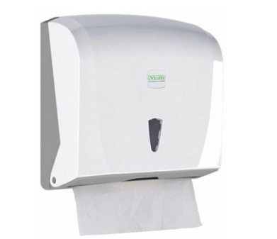 Полотенцедержатель для листовых полотенец V-сложения, K40, рассчитан на 1-у упаковку полотенец, ударопрочный пластик, пластиковый замок, размеры: 255x240x125 мм, цвет белый