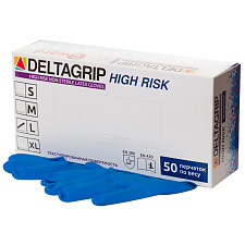 Перчатки латекс 25 пар /50 шт L (9) / DELTAGRIP  High Risk  неопудренные, синие, нестерильные, сверхпрочные, текстурированные, вес пары - 40 г