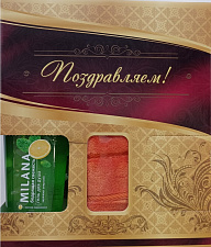 Набор подарочный  махровое полотенце Cleanelly Prima спорт 70х140см - 1шт, плотность 650гр/м2, и гель для душа "Milana Бодрящая свежесть" с маслом лемонграсса (флакон 750 мл) подарочная коробка. Цвет полотенца оранжевый.