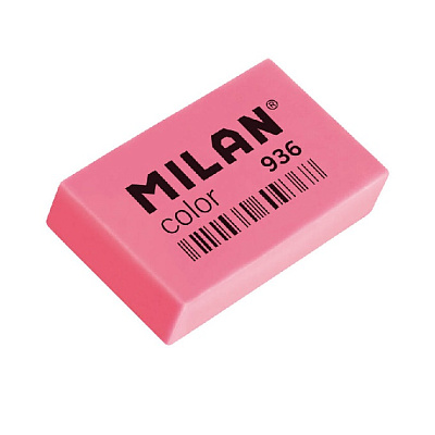 Ластик Milan Color 936, прямоугольный, ПВХ, размер 39x23x9мм, цвет ассорти