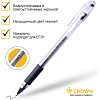 Ручка гелевая CROWN HI-Jell Grip черный стержень, 0,5 мм, прозрачный корпус, резиновая манжетка
