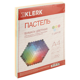 Бумага KLERK формат А-4, плотность 80 г/м2, 250 листов, пастель, 5 цветов по 50 листов