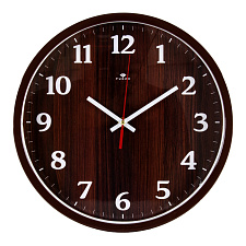Часы настенные круглые Рубин Дерево, пластик, диаметр 30 см, плавный ход, цвет коричневый
