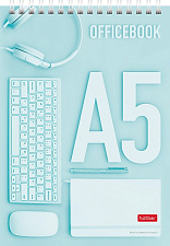 Блокнот формат А-5, 80 листов "Офис в стиле вайб", блок в клетку, на спирали, обложка мелованный картон, УФ-лак, жесткая подложка, цвет голубой