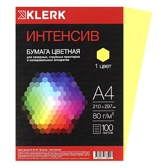 Бумага KLERK формат А-4, плотность 80 г/м2, 100 листов, цвет жёлтый Интенсив
