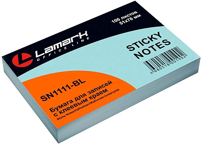 Блок самоклеящийся бумажный Lamark размер 51х76мм, 100 листов , голубая пастель
