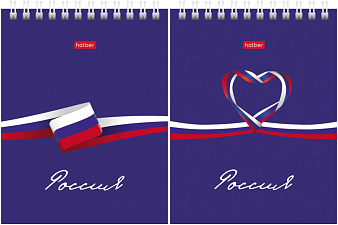 Блокнот формат А-6, 60 листов "Россия", блок в клетку, на спирали, обложка мелованный картон, ассорти