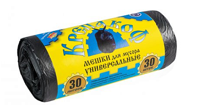 Мешки для мусора "Крепакоф" ПНД 30л 30 шт в рулоне, плотность 8 мкм, размер 46х58 см, черные