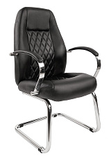 Кресло Chairman 950 V. Обивка - черная экокожа. Хромированные полозья. Хромированные подлокотники с мягкими накладками. Нагрузка до 100 кг.