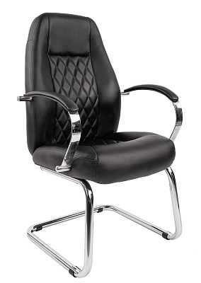 Кресло Chairman 950 V. Обивка - черная экокожа. Хромированные полозья. Хромированные подлокотники с мягкими накладками. Нагрузка до 100 кг.
