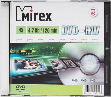 Диск DVD-RW 1 шт/уп Mirex 4.7Gb 4х Slim case