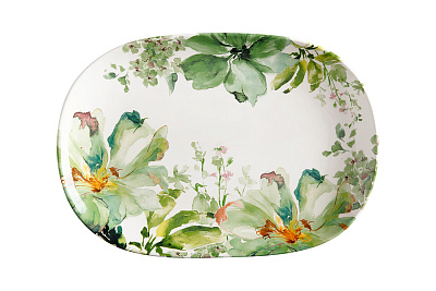 Блюдо овальное Casa Domani "Botanical", 40х28 см, материал керамика, цвет белый/ зеленый