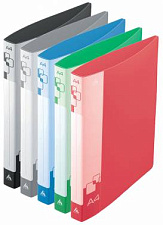 Папка на 2 кольца 27 мм пластиковая "Бюрократ" с внутренним и торцевым карманом, цвет ассорти