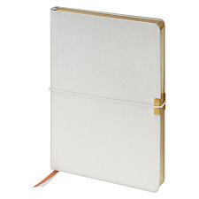 Ежедневник А5 недатированный BG "xGold" 136 листов в линию, искусственная кожа, размер 155*213 мм, ляссе, цвет белый, с резинкой