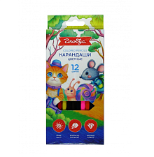 Карандаши цветные 12 цветов "Глобус" с металлическим блеском, деревянные, шестигранные, картонная упаковка с европодвесом