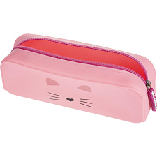 Пенал 1-отделение на молнии School Kitty мягкий размер 21*5*6,5 см, силикон, без наполнения, цвет розовый