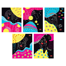 Тетрадь 48 листов А5 в клетку на скобе Hatber "Незнакомки" обложка мелованный картон,  с полями, ассорти 5 дизайнов 