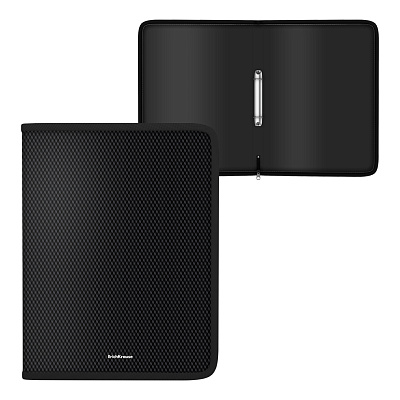 Папка пластиковая на молнии c 2 кольцами ErichKrause Diamond Total Black, A4+, вмещает до 300 л, размер - 251x330x30мм, толщина - 0.55мм, цвет черный