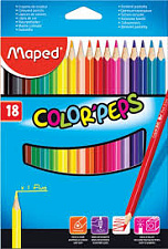Карандаши цветные 18 цвета "Maped" деревянные (липа), трехгранные, картонная упаковка с европодвесом