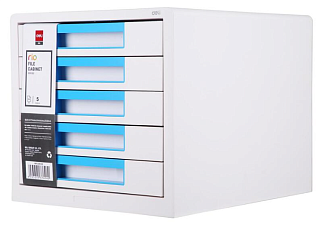 Бокс для бумаг Deli EZ01033 Rio 5 выдвижных ящиков, размер 277х344х259мм, материал пластик, цвет белый/голубой