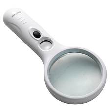 Лупа Deli E9099 Pro 75мм 2,5-х кратнoe увеличение в пластиковой оправе, с LED подсветкой цвет белый, в блистере  доп линза  для очень мелкого текста.