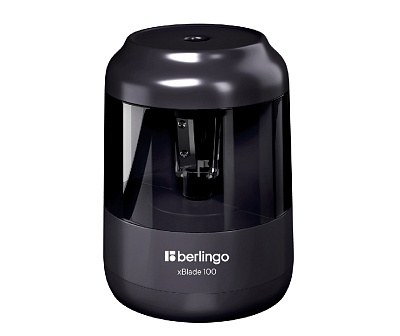 Точилка электрическая Berlingo "xBlade 100" с контейнером, 1 отверстие, круглая, ПВХ-коробка, европодвес, цвет черный