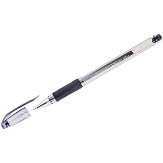 Ручка гелевая CROWN HI-Jell Needle Grip черный стержень, 0,7 мм, прозрачный корпус, резиновая манжетка