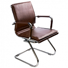 Кресло CH-993-LOW-V/Brown низкая спинка. Обивка - коричневая экокожа. Хромированные полозья. Нагрузка до 100 кг.