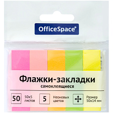 Флажки-закладки бумажные "OfficeSpace", размер 50 х 14мм, 50л х 5 неоновых цветов, 250 листов, европодвес		