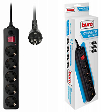 Сетевой фильтр Buro 500SH-5-B  5 розеток, мощность 2200Вт, номинальный ток 10А, длина провода 5м, евростандарт с заземлением, цвет черный