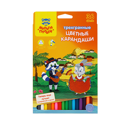 Цветные карандаши 36 цветов Мульти-Пульти "Енот в Испании", деревянные, трехграннные, ударопрочные, картонная упаковка с европодвесом