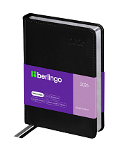 Ежедневник А6 датированный 2026 Berlingo "Silver Pristine", 184 листов в линию, искусственная кожа, размер 115х160мм, ляссе, серебряный срез, цвет черный