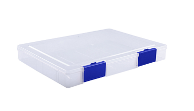 Контейнер для документов  А4, 235*310*40мм, пластиковый , с синими защелками, прозрачный, неразборный