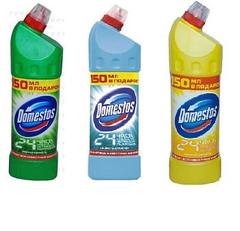 Чистящее средство для сантехники "DOMESTOS" 1 л отбеливающее, дезинфицирующее. Содержит хлор