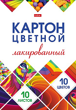 Цветной картон  формат А-4, 10 листов 10 цветов, Лакированный, в папке, ассорти 