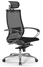 Кресло Samurai S-2. Обивка - сетчатая ткань, цвет черный. Съемный 3D подголовник. Хромированная крестовина, Синхромеханизм. Нагрузка до 150 кг.