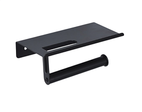 Держатель бытовых рулонов туалетной бумаги с полочкой, металлический, цвет черный, размер 18х9,7х7,5 см