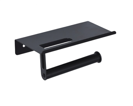 Держатель бытовых рулонов туалетной бумаги с полочкой, металлический, цвет черный, размер 18х9,7х7,5 см