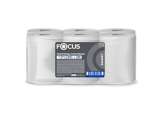 Полотенца бумажные рулонные 2-х слойные 150м белые диаметр 17см, плотность 34 г/м2 на втулке диаметром 3,8см с центральным вытяжным отверстием, без перфорации "Focus Smart Towel Jumboе 6 рулонов в упаковке