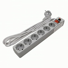 Сетевой фильтр  КОСМОС  6 розеток, мощность 2200Вт, номинальный ток 10А, длина провода 5 м, кабель с сечением 0,75мм, заземление, защита от перегрузок, цвет серый