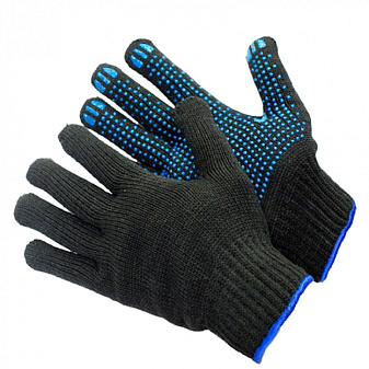 Перчатки полушерстянные с ПВХ точками 10 пар/уп, Черные/Серые, 7,5 класс. 110 гр 