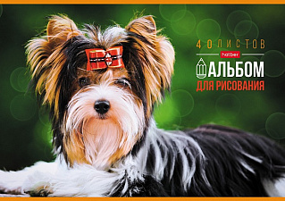 Альбом для рисования 40 листов на скобе, обложка мелованный картон, плотность бумаги 100гр/м2, "Любимые питомцы" 5 дизайнов, 
