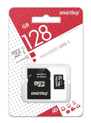 Карта памяти SmartBuy MicroSDXC 128GB UHS-1, Class 10, скорость чтения 90Мб/сек (с адаптером SD)