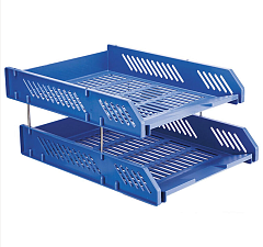 Лоток 2 отдела "Deli E9208" горизонтальный пластиковый на металлических стержнях, размеры 265х336х65 мм, цвет синий