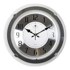 Часы настенные круглые Рубин Классика с зеркалом, пластик, диаметр 40 см, плавный ход, цвет серый 