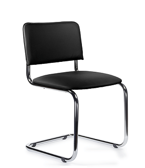 Стул Сильвия обивка - черная экокожа. Хромированные полозья. Без подлокотников. Нагрузка до 100 кг.