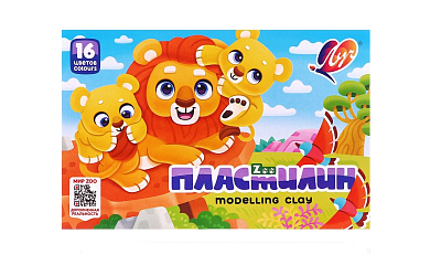 Пластилин 16 цветов  "ЛУЧ "ZOO" (ЗОО) картонный вкладыш, вес 300 грамм