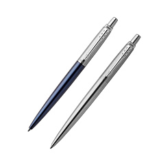 Ручка PARKER Jotter London 2 шт: шариковая ручка Blue 1,0мм и гелевая ручка Stainless Steel 1,0мм, синий стержень, корпус: нержавеющая сталь, цвет синий/ серебристый, блистер